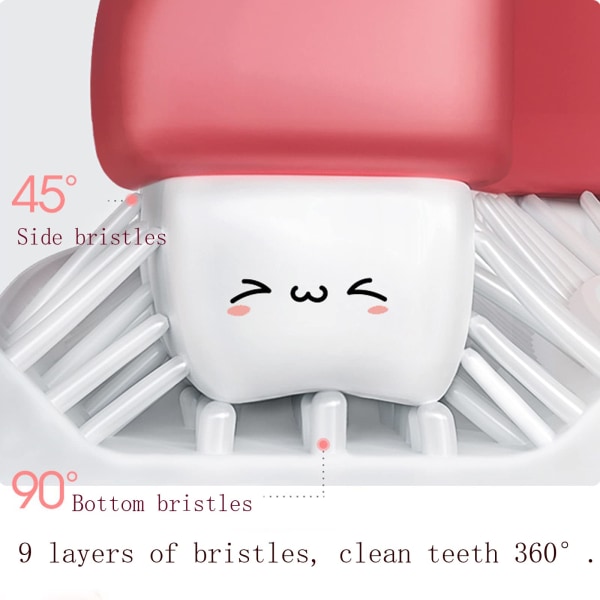 U-formet børnetandbørste, blødt silikonebørstehoved i fødevarekvalitet, 360° mundtlig tandrensningsdesign til småbørn (2-6Y, kirsebærblomstpulver)