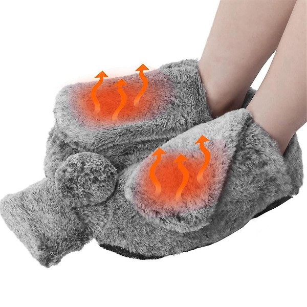 Fotvärmare varmvattenflaska för fötter med mjukt skydd, fotvärmare handvärmare för män och kvinnor Mörkgrå