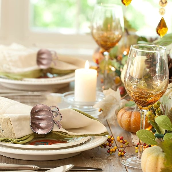 Höstens servettringar Thanksgiving servettringar set om 6, pumpa servettringar för formell eller avslappnad matbordsdekoration