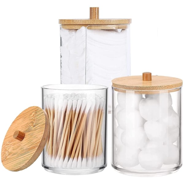 3 delar akryl Qtip-hållare, rund bomullspinneboxburk, dispenser för bomullspinne, för att organisera personliga rengöringstillbehör för badrummet