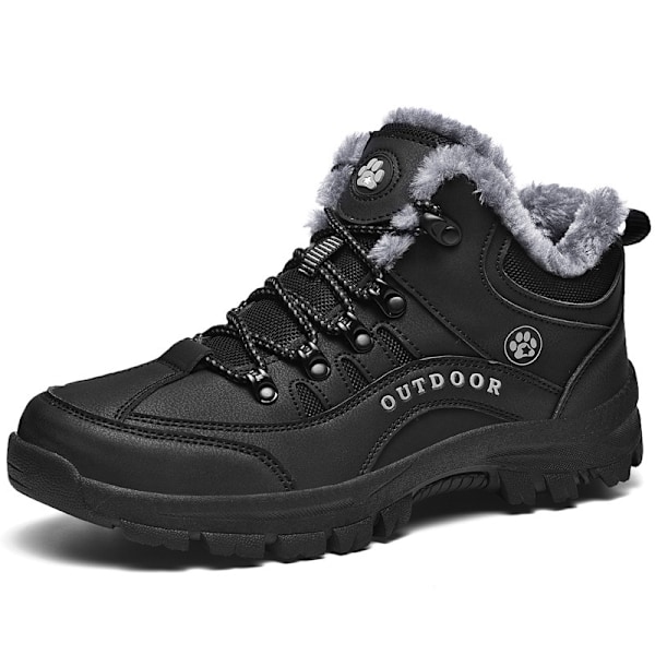 Vinterskor för män, utomhusskor, tjockt sammetsfoder, varma, halksäkra, tjocka sulor, snökängor, svarta black 41