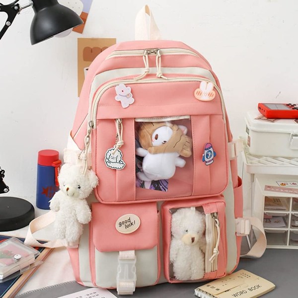 Canvas skolesekk kombosett, Kawaii jente student skolesekk orange