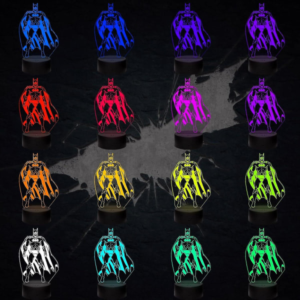 Shen 3d Nattljus Batman Action Figur Sængbord Skrivbord Illusion Lampe Farveskiftende Led Akryl RGB-lys til fläktar Leksaker, Kid Sovrumsinredning