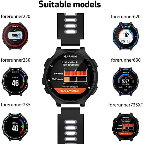 Garmin Forerunner 735XT/235 Remsætning Urrem Silikon Sportsrem til Forerunner 235/230/620/630/735XT (sort, sølvspænde)