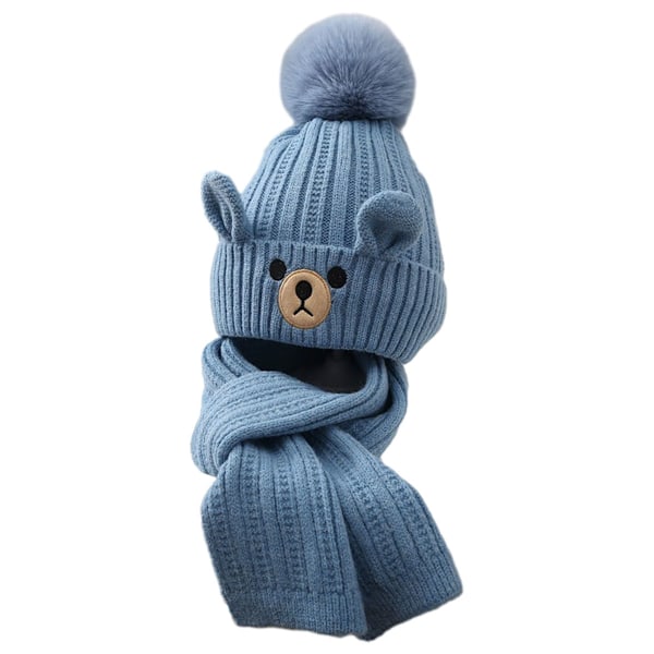 Barnmössa och halsduk set, två stycken, vinter stickad varm och mjuk