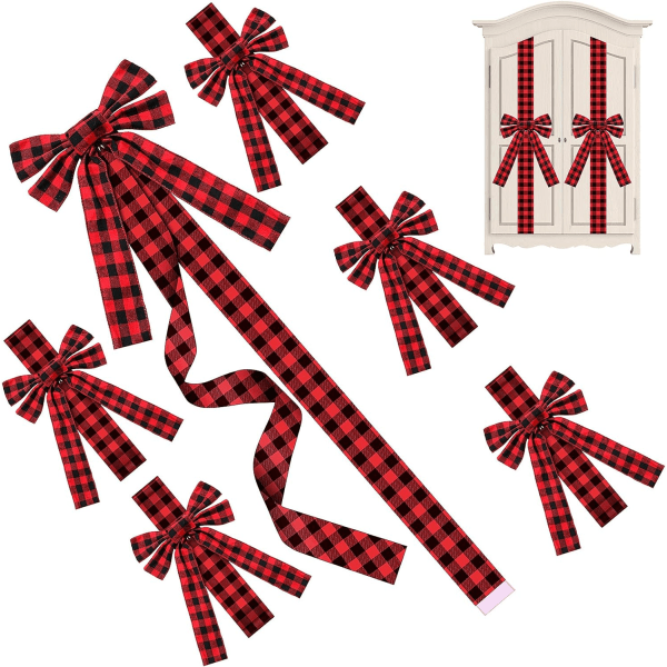 8 stykker juleskabsbåndsløjfer 2,7 x 80 tommer røde dørbånd