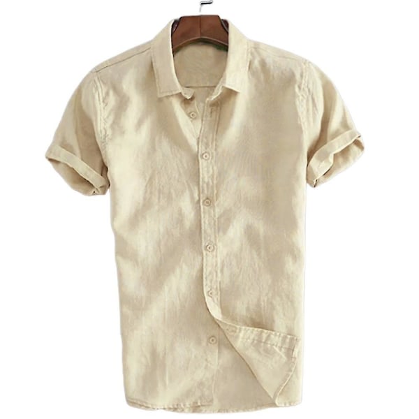 Herrar Sommar Strand Kortärmad Knapp-Ner Casual Skjorta Khaki 2XL