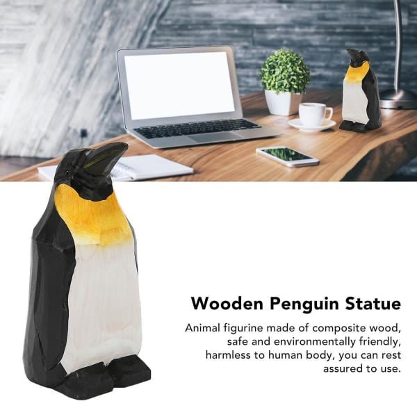 Träpingvinstaty Söt naturtrogen håndmålad pingvinfigur Pingvindekor for matbordskontor