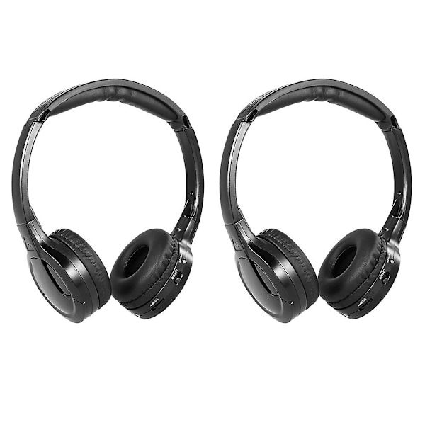 2-pakning trådløse IR-hodetelefoner for bilens DVD-spiller nakkestøttevideo, on-ear infrarøde hodetelefoner headset universal (svart)