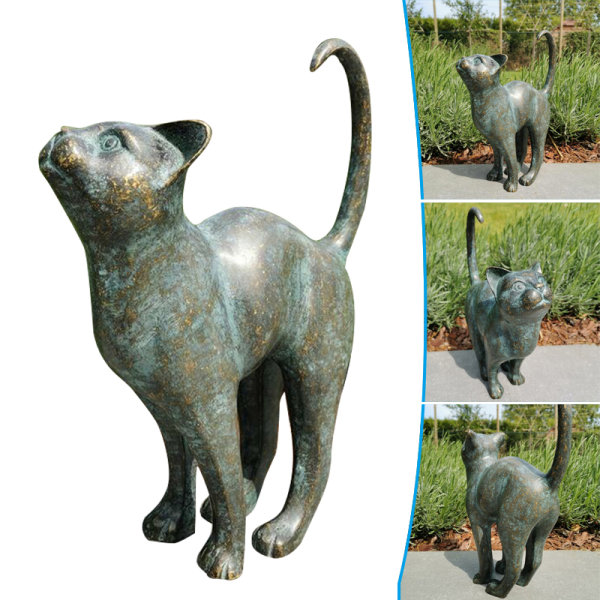 Vacker kattstaty med rundad trädgårdsdekor i harts utomhus gräsmatta gård skulptur