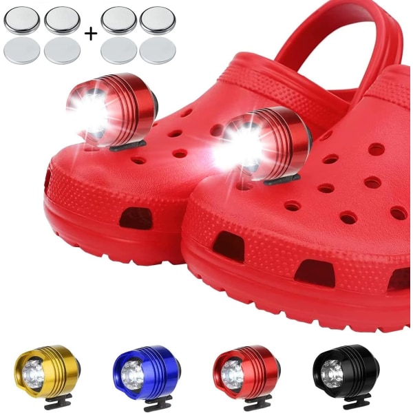 2 st, 3 lägen LED-ficklampa, campingtillbehör Ljus som håller i 145 timmar, vattentät skoberlocksdekoration Croc-strålkastare（röda） Red