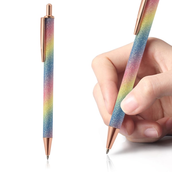 6 st glitterkulspetspennor guld klick kulspetspenna metall glitterpenna infällbar svart bläck medium