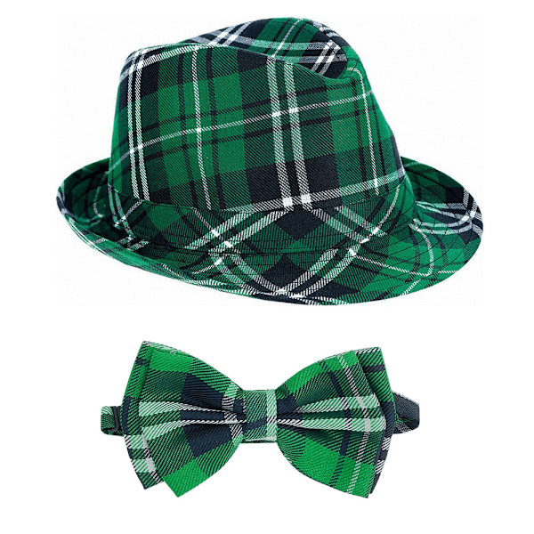 St Patricks Day Hatt Vuxna med Fluga Grön Rutig Hatt Kostym