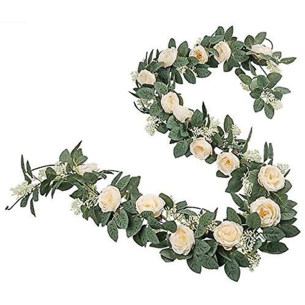 2 stk kunstige te-roser champagne rosekrans med eføyblader kunstige roser kunstige blomster hengende kompatibel