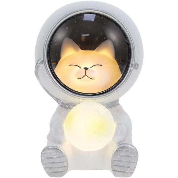 Astronaut Cat Nattlys, LED Boklys Varmt Lys D