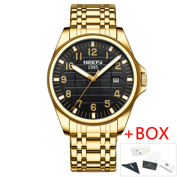 2023 NIBOSI Toppmerke Quartz Klokke Herre Vanntett Sport Militær Armbåndsur Herre Business Rustfritt Stål Mann Klokke Reloj Hombre Gold Black