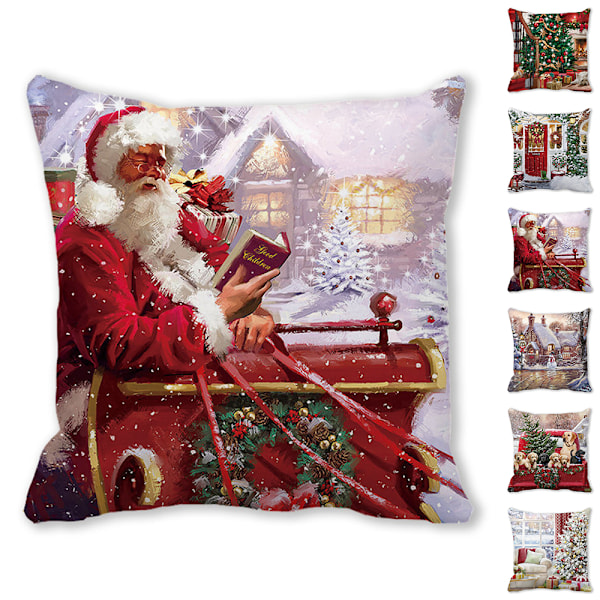 Jul Kuddfodral 45x45cm Dekorativt Kuddfodral Vinter Jul Dekorationer För Hem Trä Hjort Soffa A