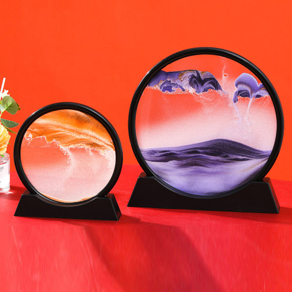 Rörlig sandkonstbild Runt glas 3D 7/12 tum Skrivbordsdekoration med hemmakontorsdekor Röd 12 tum