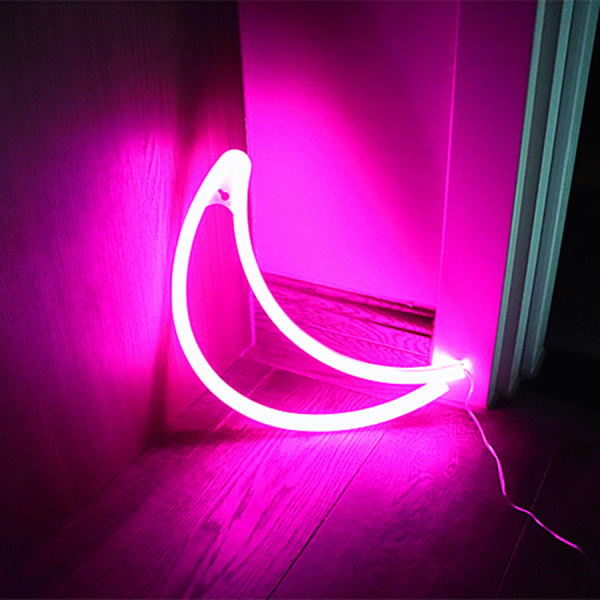 Neonskyltar, LED månformad dekorlampa för jul, bröllop, födelsedagsfest, baby , USB eller batteridrivet (rosa)