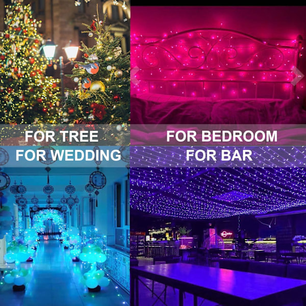 200 LED Fargede Julelys, Koblebare Fargerike Lyslenker med Fjernkontroll, Vanntette Grønne Blå Lilla Trelys