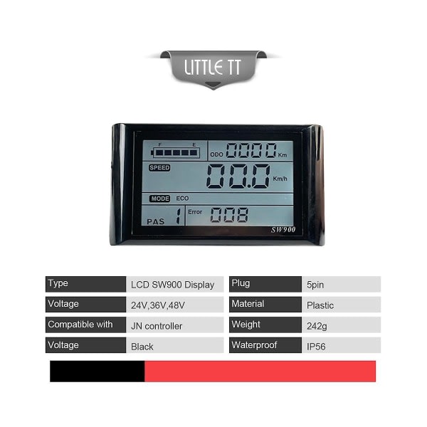 Sähköpyörän näyttö SW900 LCD -ohjaus sähköpyörän nopeusmittari liitäntä tallennus instrumentti ohjaus/asetukset musta