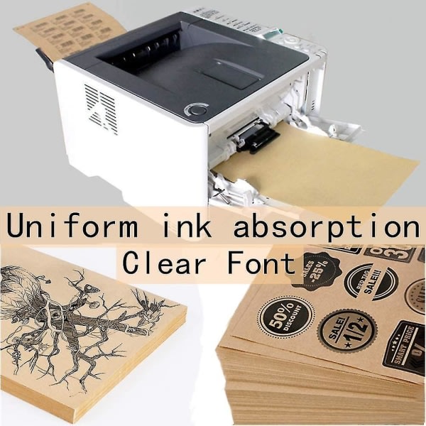 50 ark A4 selvklæbende kraftpapir, printbart kraftpapir, velegnet til laserprintere og inkjetprintere