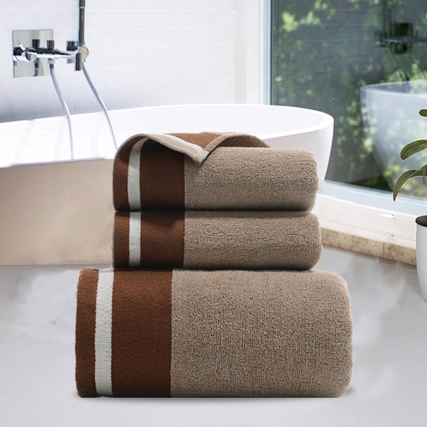 Håndklesett med 3 badehåndklær i bomull, myke og absorberende badehåndklær, spa-såpeklut 34*74cm håndkle badehåndkle 70*140cm brown