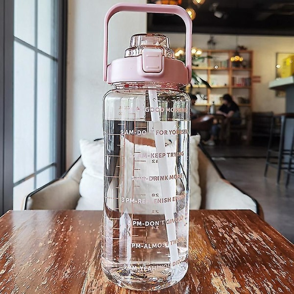 2l bærbare vannflasker med stor kapasitet Fitness-vannkanne med tidsmarkør - rosa