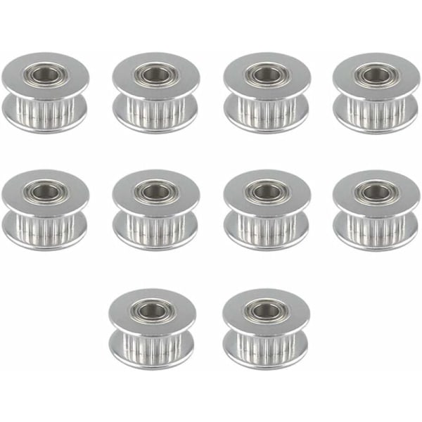 10 st GT2 tomgångsremskiva 20 kuggar 5 mm hål GT2 aluminiumlegering dubbla kullager för 3D-skrivare 6 mm bred kuggrem