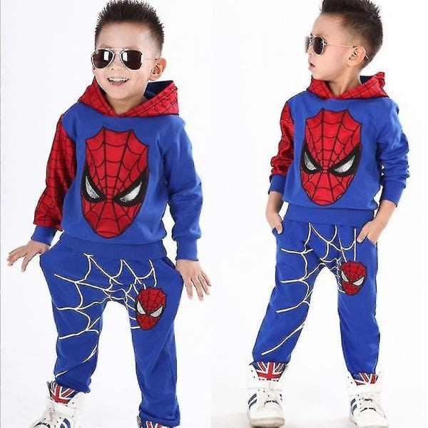 Barnpojke Spiderman Träningsoverall Hoodie Sweatshirt Byxor Set Outfit Kläder Blå 4-5 År