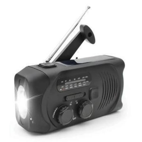 3 st Svarta Vevradio med Solceller, Ficklampa och 2000mAh Powerbank Nödradio, Överlevnad 250