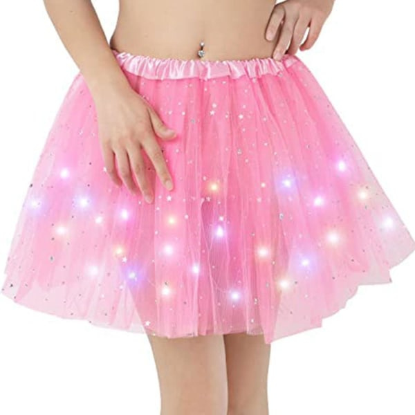 Kvinnors LED-upplysta Glow Dance Tutu 3-lagers kjol Fancy Party Balletklänning Glittrande Vit