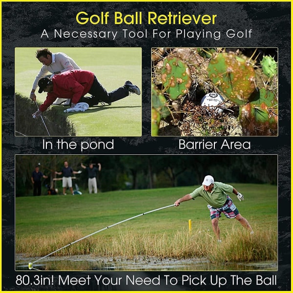 Golf Ball Retriever Teleskopisk, rustfri Teleskopisk Udtrækkelig Golfbold Pick Up Retriever Til Vand, Golf Tilbehør Til Mænd