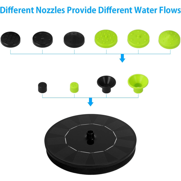 Solfontän för utomhus 6V 1W soldammpump med 5 munstycken fristående borstlös vattenpump, för pooldamm Trädgårdsuteplats