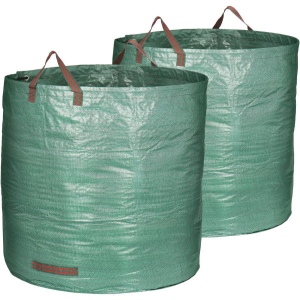 2x Trädgårdspåse med bärhandtag - Vikbar trädgårdsavfallspåse XXL - Rivsäker hopfällbar behållare för löv och grönt avfall (500 l - 2 st)