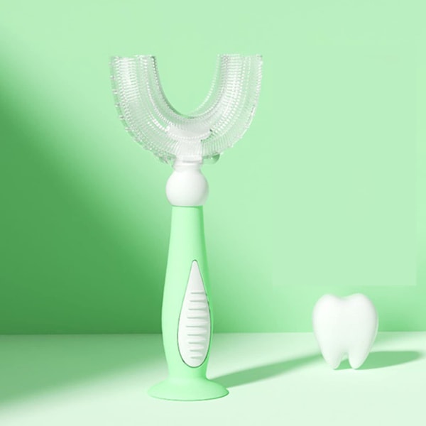 Lasten U-muotoinen hammasharja, elintarvikelaatuinen pehmeä silikoniharjaspää, 360° suuhammaspuhdistus taaperoille (2-6Y, kirsikankukkajauhe)