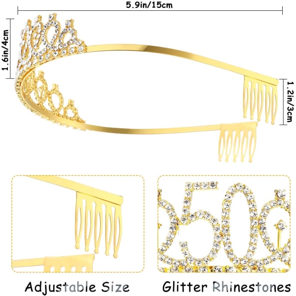 WILLBOND 50-vuotissyntymäpäivävyö ja tiara -setti 50-vuotiaille, 50 & Fabulous -vyö ja kruunu juhlakoristeet (kulta)