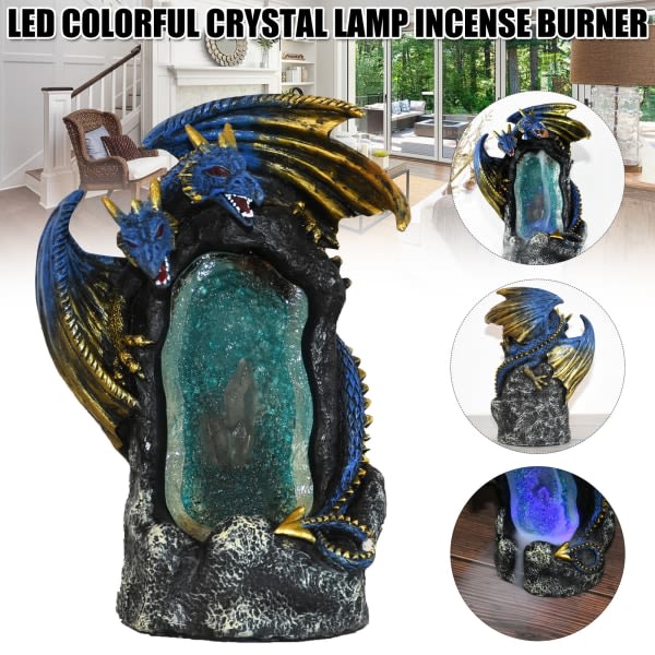 Hartsi Suitsukepoltin Double Head Dragon Crafts Takaisin Suitsukepoltin LED Värikäs Kristallilamppu Suitsukepoltin kotiin