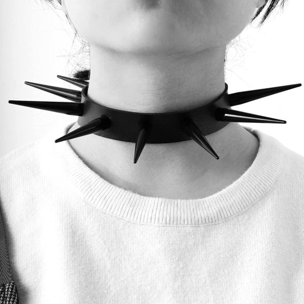 Long Studded Spike Rivet Choker Gothic Black O Ring Choker PU Läder Vinatge Punk Halsband Krage Justerbar