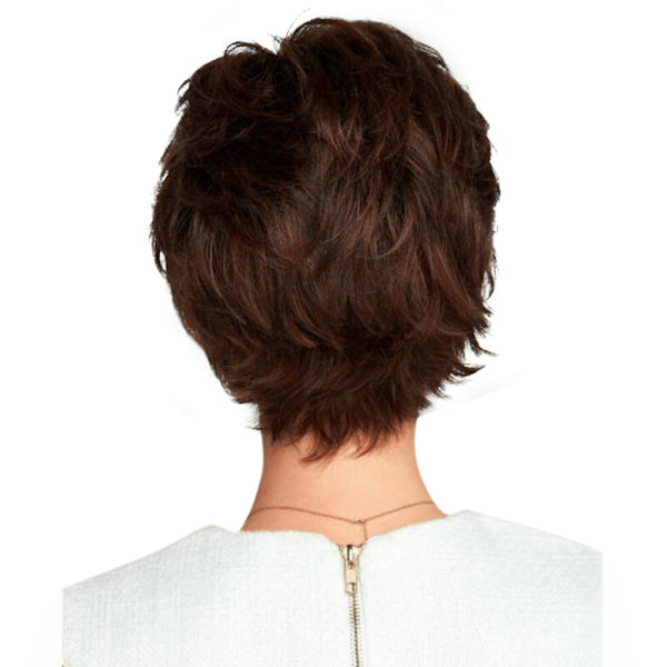 Kort brun peruk för dam, fluffig, lätt lockig, neutral cosplay