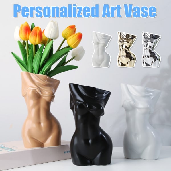 Unika keramikvaser Vaser i människokroppsform Bärbara blomsterarrangemang Konstverk utan konstgjord blomma Brun
