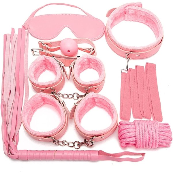 7 stk. Læder Bondage Kit Voksen Legetøj Håndjern/piske/Ball Gag/tov/halsbånd BDSM