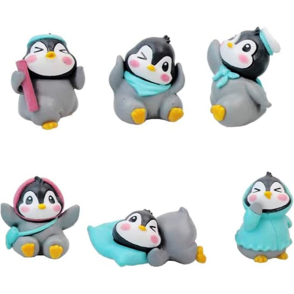 6 st(1 sett) Pingvinfigur Leksaker Djurmodell Heminredning Miniatyr Fairy Trädgårdsdekoration DIY-tillbehör Trädgårdstårta Toppdekoration
