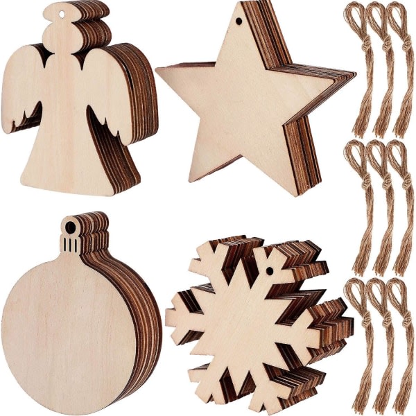 20 juldekorationer runda ängelskivor med snöflinga i trä (lyktor, stjerner, snöflingor och änglar)