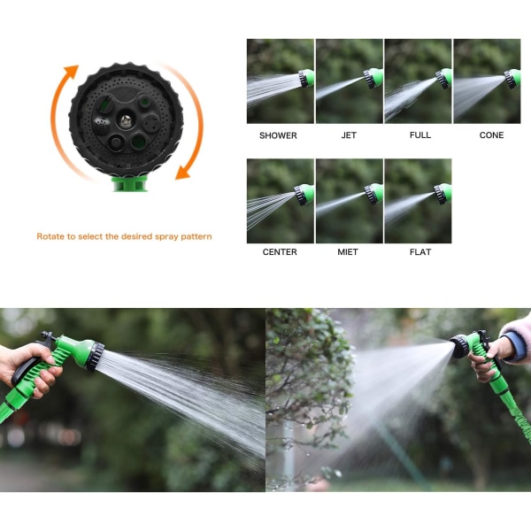 Trädgårdsslang med 7 lägen vattenpistol expanderbar magic slang (50, grön)