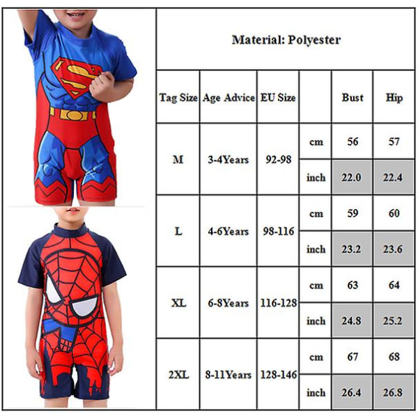 3-11 år børn Superman One Piece badedragt Spiderman - B 6-8 år