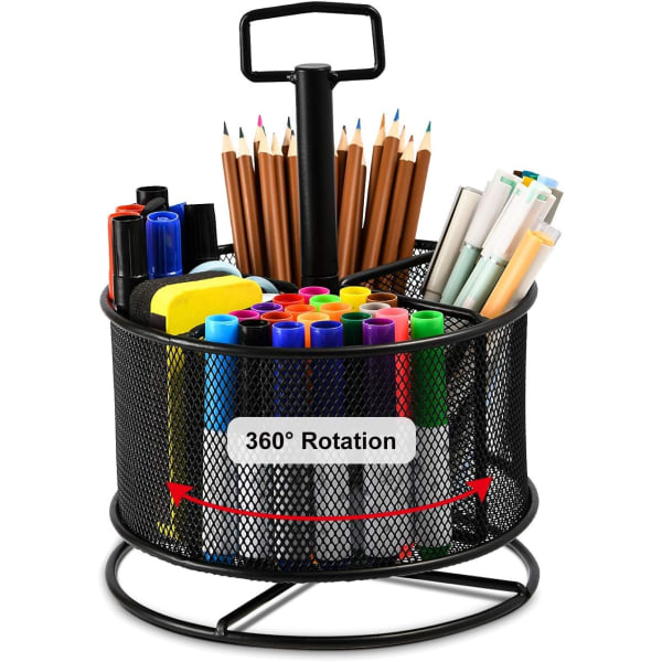 Mesh Organizer, 360-graders roterende multifunktionelle penneholdere, 4 facks Stationær Organizer, opbevaringslåda for hjemmekontor (svart)