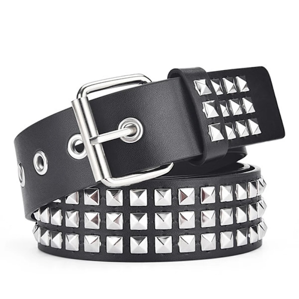 Damebælte Punk Hardware Jeans Bælte Firkantede Perler Nittebælte Sort Harajuku Taljebånd Øjenlåsnål Spænde Mænd Metaldekoration Bælte Sort Black 110cm