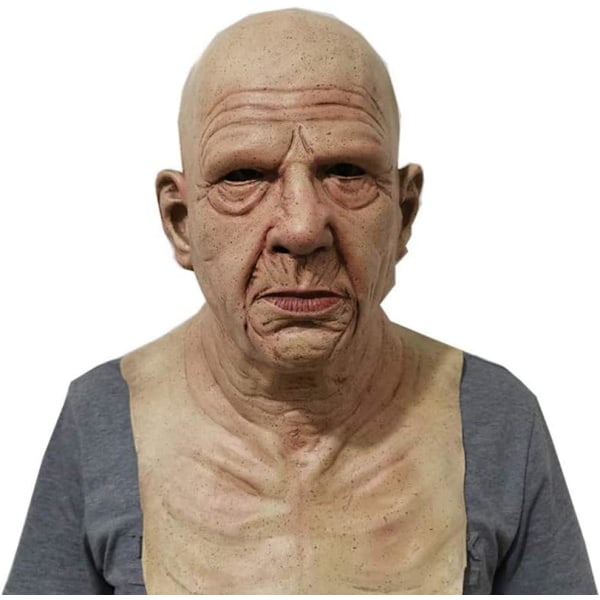 Halloween Gubbmask, Den äldre Gubben Huvudbonader Realistisk Silikonmaskerad Helhuvud Knepig rekvisit Bald Head Old Man