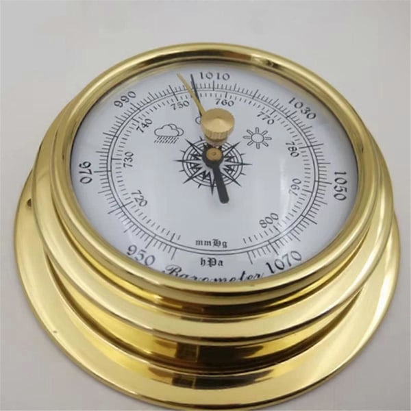 4-delars båtbarometer, klocka, termometer, hygrometer, väderstationsset, mässing, väggmonterad typ